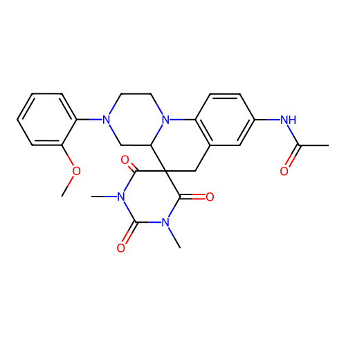 N-(3-(2-methoxyphenyl)-1',3'-dimethyl-2',4',6'-trioxo-1,2,2',3,3',4,4a,4',6,6'-decahydro-1'H-spiro[pyrazino[1,2-a]quinoline-5,5'-pyrimidin]-8-yl)acetamide structure