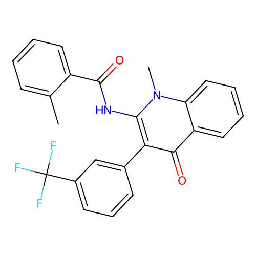 2-methyl-N-[1-methyl-4-oxo-3-[3-(trifluoromethyl)phenyl]quinolin-2-yl]benzamide structure