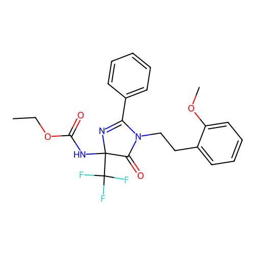 Ethyl N-[1-[2-(2-methoxyphenyl)ethyl]-5-oxo-2-phenyl-4-(trifluoromethyl)imidazol-4-yl]carbamate structure