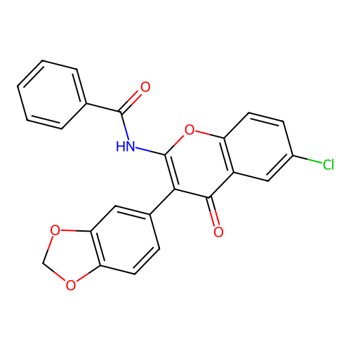 N-[3-(1,3-benzodioxol-5-yl)-6-chloro-4-oxo-4H-chromen-2-yl]benzamide structure