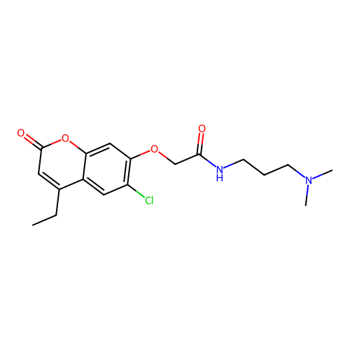 2-[(6-chloro-4-ethyl-2-oxo-2H-chromen-7-yl)oxy]-N-[3-(dimethylamino)propyl]acetamide structure