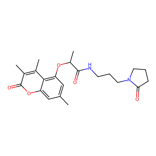 N-[3-(2-oxopyrrolidin-1-yl)propyl]-2-(3,4,7-trimethyl-2-oxochromen-5-yl)oxypropanamide structure