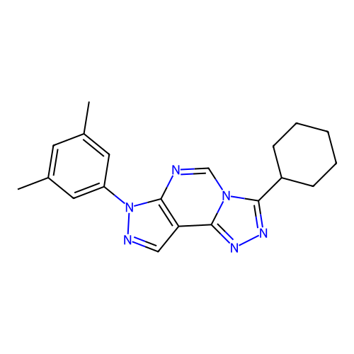 3-cyclohexyl-7-(3,5-dimethylphenyl)-7H-pyrazolo[4,3-e][1,2,4]triazolo[4,3-c]pyrimidine structure
