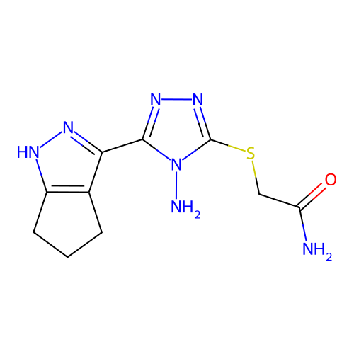 2-((4-amino-5-(1,4,5,6-tetrahydrocyclopenta[c]pyrazol-3-yl)-4H-1,2,4-triazol-3-yl)thio)acetamide structure