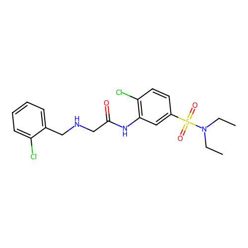 N-[2-chloro-5-(diethylsulfamoyl)phenyl]-2-{[(2-chlorophenyl)methyl]amino}acetamide structure
