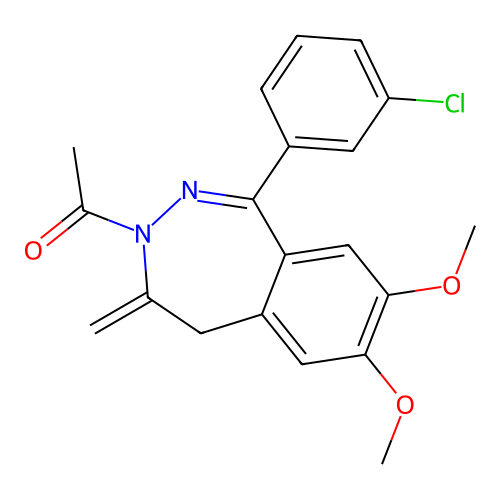 1-[1-(3-chlorophenyl)-7,8-dimethoxy-4-methylidene-5H-2,3-benzodiazepin-3-yl]ethanone structure