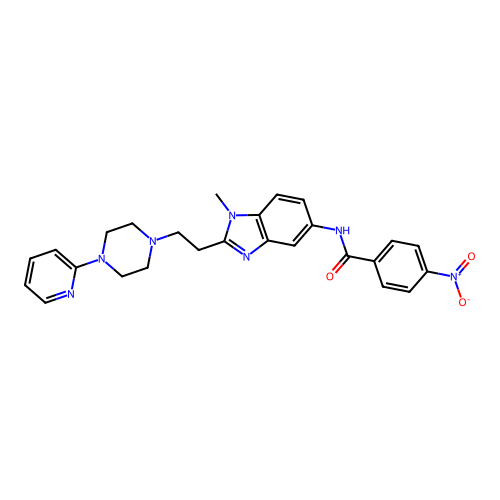 N-[1-methyl-2-[2-(4-pyridin-2-ylpiperazin-1-yl)ethyl]benzimidazol-5-yl]-4-nitrobenzamide structure