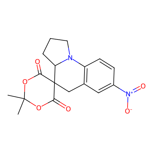 2,2-dimethyl-7'-nitro-1',2',3',3a'-tetrahydro-5'H-spiro[1,3-dioxane-5,4'-pyrrolo[1,2-a]quinoline]-4,6-dione structure