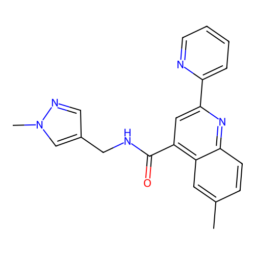 6-methyl-N-[(1-methylpyrazol-4-yl)methyl]-2-pyridin-2-ylquinoline-4-carboxamide structure