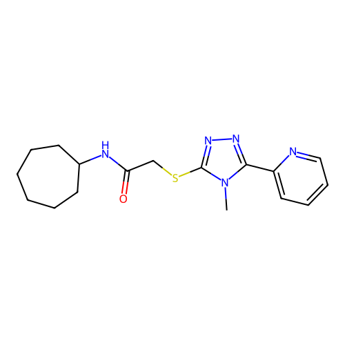 N-cycloheptyl-2-[(4-methyl-5-pyridin-2-yl-1,2,4-triazol-3-yl)sulfanyl]acetamide structure