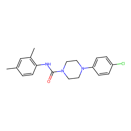 4-(4-chlorophenyl)-N-(2,4-dimethylphenyl)piperazine-1-carboxamide structure
