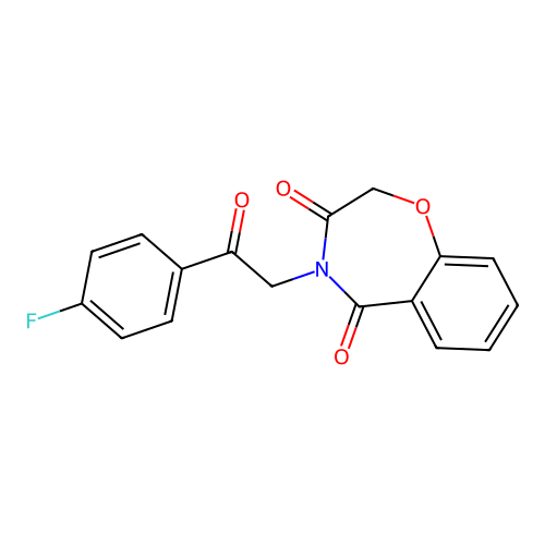 4-[2-(4-fluorophenyl)-2-oxoethyl]-1,4-benzoxazepine-3,5(2H,4H)-dione structure
