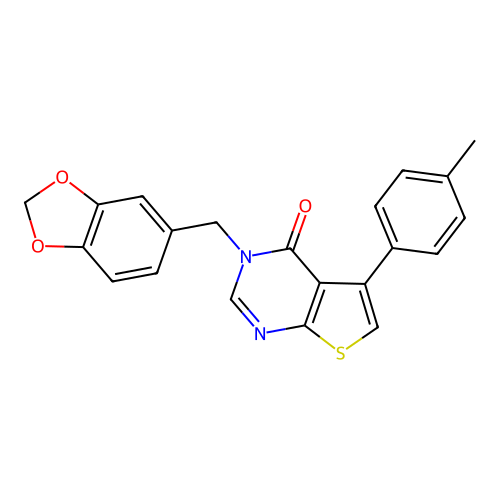 3-(1,3-benzodioxol-5-ylmethyl)-5-(4-methylphenyl)thieno[2,3-d]pyrimidin-4(3H)-one structure