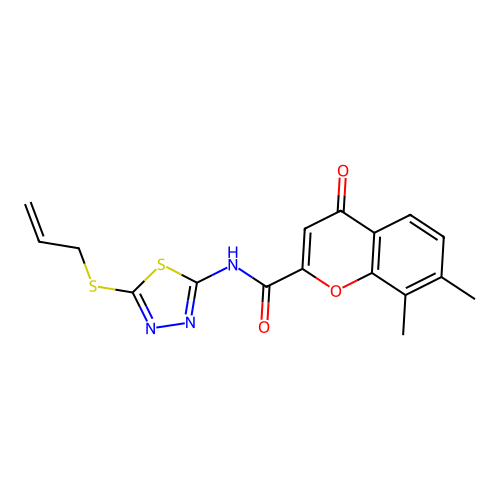 7,8-dimethyl-4-oxo-N-(5-prop-2-enylsulfanyl-1,3,4-thiadiazol-2-yl)chromene-2-carboxamide structure