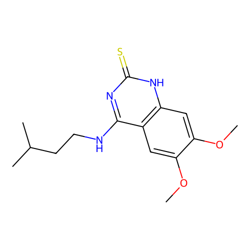 6,7-dimethoxy-4-(3-methylbutylamino)-1H-quinazoline-2-thione structure