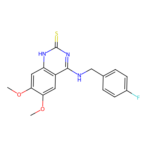 4-{[(4-Fluorophenyl)methyl]amino}-6,7-dimethoxy-1,2-dihydroquinazoline-2-thione structure