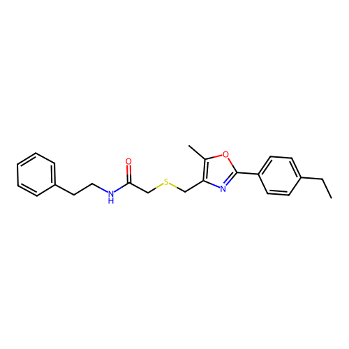 2-(((2-(4-Ethylphenyl)-5-methyloxazol-4-yl)methyl)thio)-N-phenethylacetamide structure