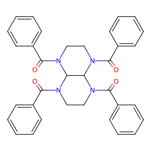 Pyrazino[2,3-b]pyrazine, 1,4,5,8-tetrabenzoyldecahydro-, trans- structure