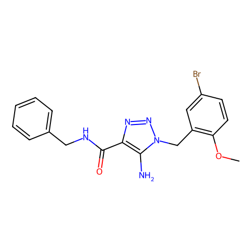 5-amino-N-benzyl-1-(5-bromo-2-methoxybenzyl)-1H-1,2,3-triazole-4-carboxamide structure