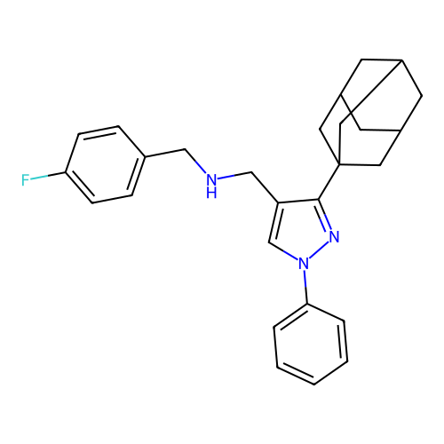 N-[[3-(1-adamantyl)-1-phenylpyrazol-4-yl]methyl]-1-(4-fluorophenyl)methanamine structure