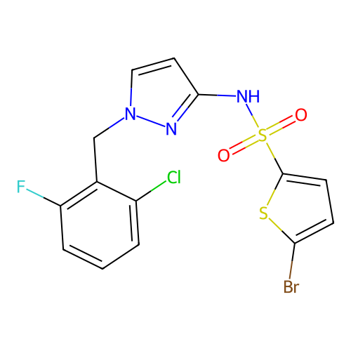 5-bromo-N-[1-[(2-chloro-6-fluorophenyl)methyl]pyrazol-3-yl]thiophene-2-sulfonamide structure