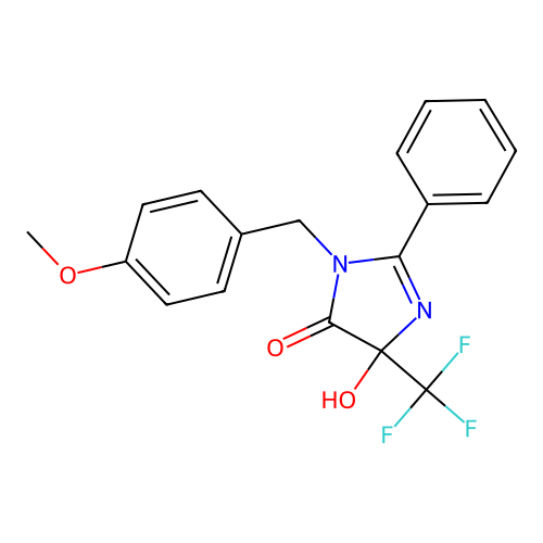 4-hydroxy-1-(4-methoxybenzyl)-2-phenyl-4-(trifluoromethyl)-1H-imidazol-5(4H)-one structure