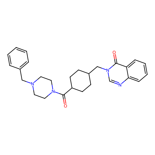 3-((4-(4-benzylpiperazine-1-carbonyl)cyclohexyl)methyl)quinazolin-4(3H)-one structure