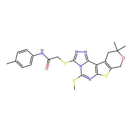 2-((10,10-dimethyl-5-(methylthio)-10,11-dihydro-8H-pyrano[4',3':4,5]thieno[3,2-e][1,2,4]triazolo[4,3-c]pyrimidin-3-yl)thio)-N-(p-tolyl)acetamide structure