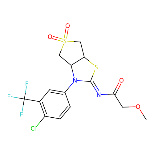 N-[(2Z)-3-[4-chloro-3-(trifluoromethyl)phenyl]-5,5-dioxidotetrahydrothieno[3,4-d][1,3]thiazol-2(3H)-ylidene]-2-methoxyacetamide structure