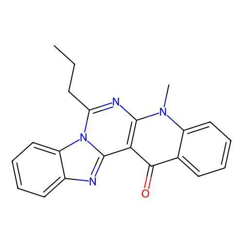 5-methyl-7-propylbenzimidazo[1',2':1,6]pyrimido[4,5-b]quinolin-14(5H)-one structure