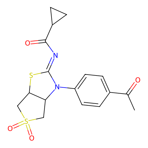 (Z)-N-(3-(4-acetylphenyl)-5,5-dioxidotetrahydrothieno[3,4-d]thiazol-2(3H)-ylidene)cyclopropanecarboxamide structure