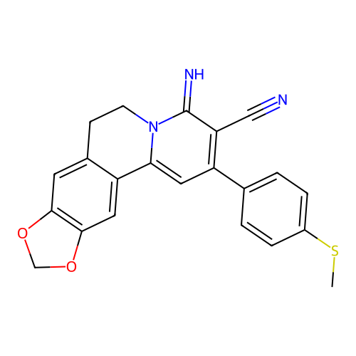 4-imino-2-(4-(methylthio)phenyl)-6,7-dihydro-4H-[1,3]dioxolo[4,5-g]pyrido[2,1-a]isoquinoline-3-carbonitrile structure