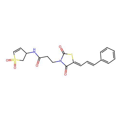 N-(1,1-dioxido-2,3-dihydrothiophen-3-yl)-3-{(5Z)-2,4-dioxo-5-[(2E)-3-phenylprop-2-en-1-ylidene]-1,3-thiazolidin-3-yl}propanamide structure