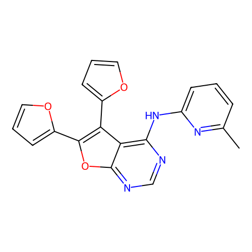 5,6-di(furan-2-yl)-N-(6-methylpyridin-2-yl)furo[2,3-d]pyrimidin-4-amine structure