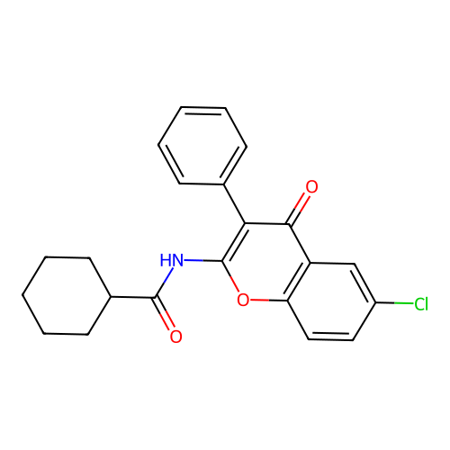 N-(6-chloro-4-oxo-3-phenyl-4H-chromen-2-yl)cyclohexanecarboxamide structure