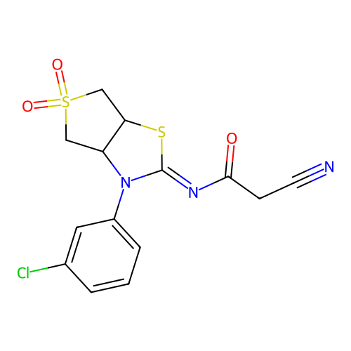 (Z)-N-(3-(3-chlorophenyl)-5,5-dioxidotetrahydrothieno[3,4-d]thiazol-2(3H)-ylidene)-2-cyanoacetamide structure