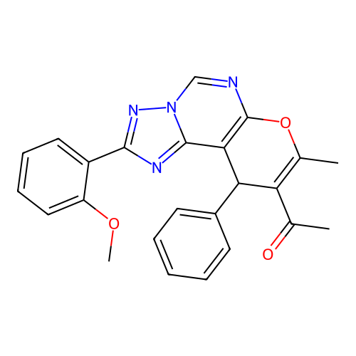 1-(2-(2-methoxyphenyl)-8-methyl-10-phenyl-10H-pyrano[3,2-e][1,2,4]triazolo[1,5-c]pyrimidin-9-yl)ethanone structure