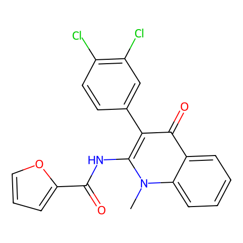 N-[3-(3,4-dichlorophenyl)-1-methyl-4-oxoquinolin-2-yl]furan-2-carboxamide structure