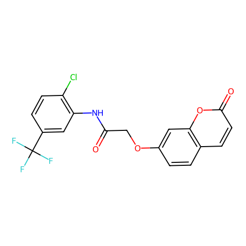 N-(2-chloro-5-(trifluoromethyl)phenyl)-2-((2-oxo-2H-chromen-7-yl)oxy)acetamide structure