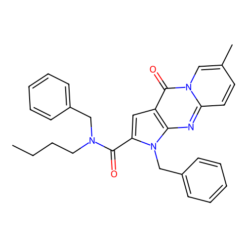 N,1-dibenzyl-N-butyl-7-methyl-4-oxo-1,4-dihydropyrido[1,2-a]pyrrolo[2,3-d]pyrimidine-2-carboxamide structure