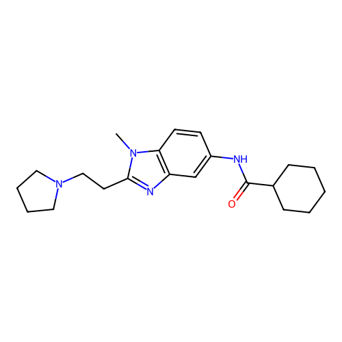 N-(1-methyl-2-(2-(pyrrolidin-1-yl)ethyl)-1H-benzo[d]imidazol-5-yl)cyclohexanecarboxamide structure