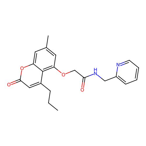 2-((7-methyl-2-oxo-4-propyl-2H-chromen-5-yl)oxy)-N-(pyridin-2-ylmethyl)acetamide structure