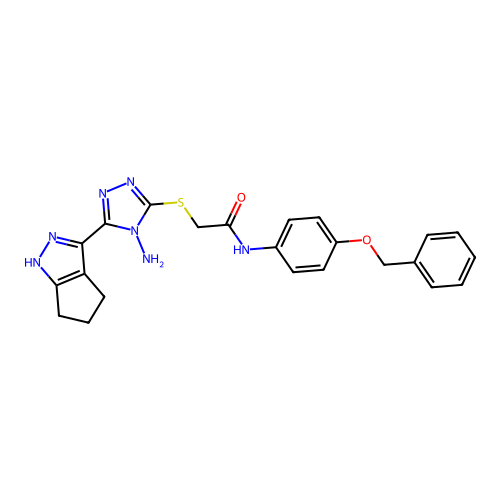 2-((4-amino-5-(1,4,5,6-tetrahydrocyclopenta[c]pyrazol-3-yl)-4H-1,2,4-triazol-3-yl)thio)-N-(4-(benzyloxy)phenyl)acetamide structure