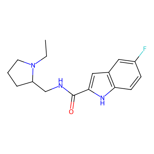 N-[(1-ethylpyrrolidin-2-yl)methyl]-5-fluoro-1H-indole-2-carboxamide structure
