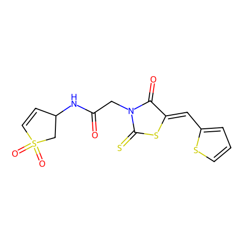 (Z)-N-(1,1-dioxido-2,3-dihydrothiophen-3-yl)-2-(4-oxo-5-(thiophen-2-ylmethylene)-2-thioxothiazolidin-3-yl)acetamide structure