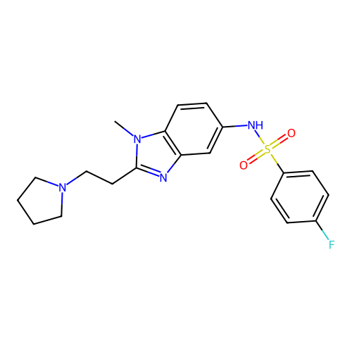 4-fluoro-N-[1-methyl-2-(2-pyrrolidin-1-ylethyl)benzimidazol-5-yl]benzenesulfonamide structure