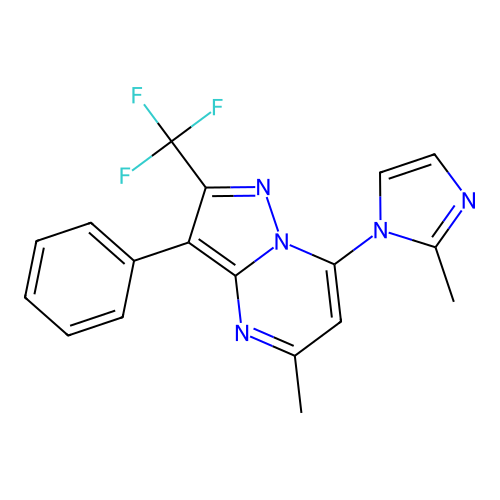 5-methyl-7-(2-methyl-1H-imidazol-1-yl)-3-phenyl-2-(trifluoromethyl)pyrazolo[1,5-a]pyrimidine structure