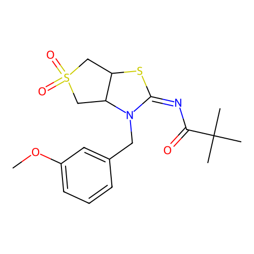 (Z)-N-(3-(3-methoxybenzyl)-5,5-dioxidotetrahydrothieno[3,4-d]thiazol-2(3H)-ylidene)pivalamide structure