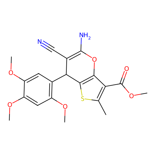 methyl 5-amino-6-cyano-2-methyl-7-(2,4,5-trimethoxyphenyl)-7H-thieno[3,2-b]pyran-3-carboxylate structure