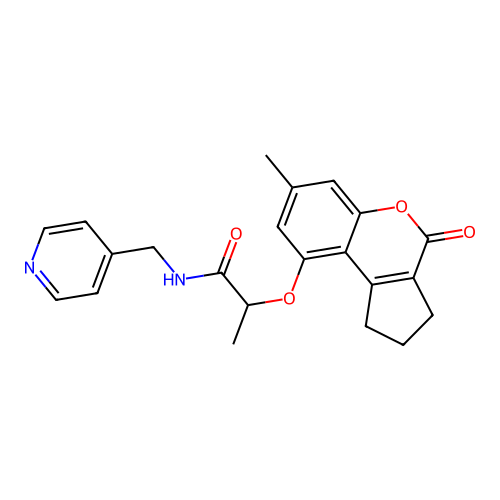 2-((7-methyl-4-oxo-1,2,3,4-tetrahydrocyclopenta[c]chromen-9-yl)oxy)-N-(pyridin-4-ylmethyl)propanamide structure